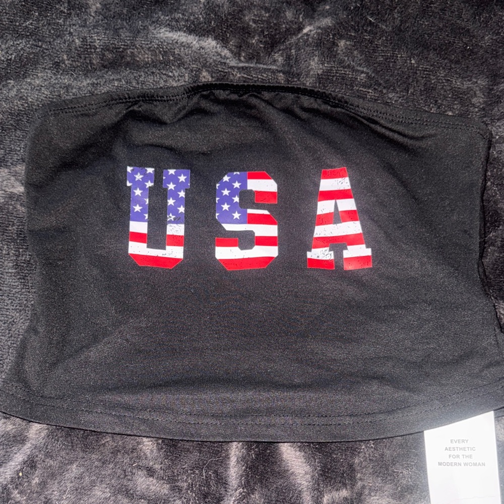 SHEIN Black Strapless Tube Top with USA Graphic